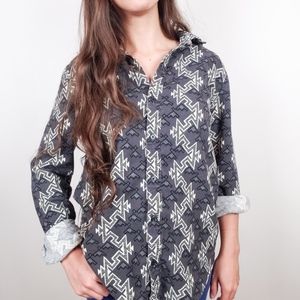 BDG Gray Black White Tribal Flannel Button Shirt